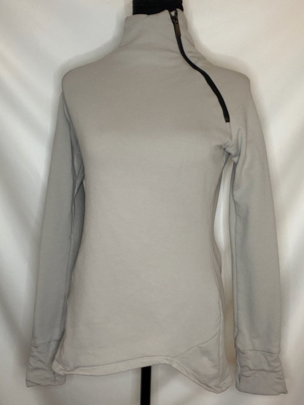 LIGHT GREY COTTON MARCELLA NYC ZIP MOCK TURTLENECK SWEATSHIRT